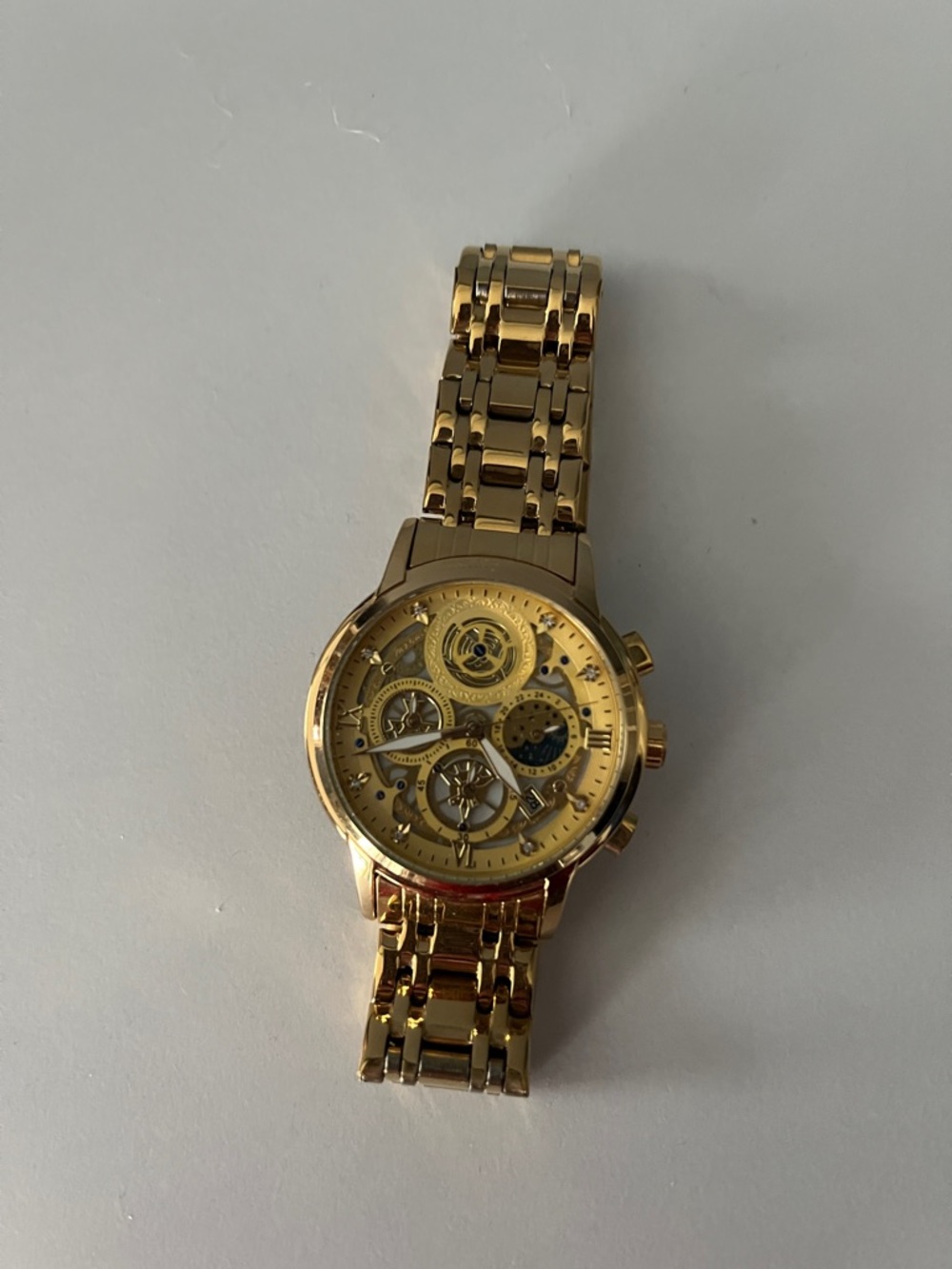 Men's Gold Skeleton Mechanical Watch - Unbranded